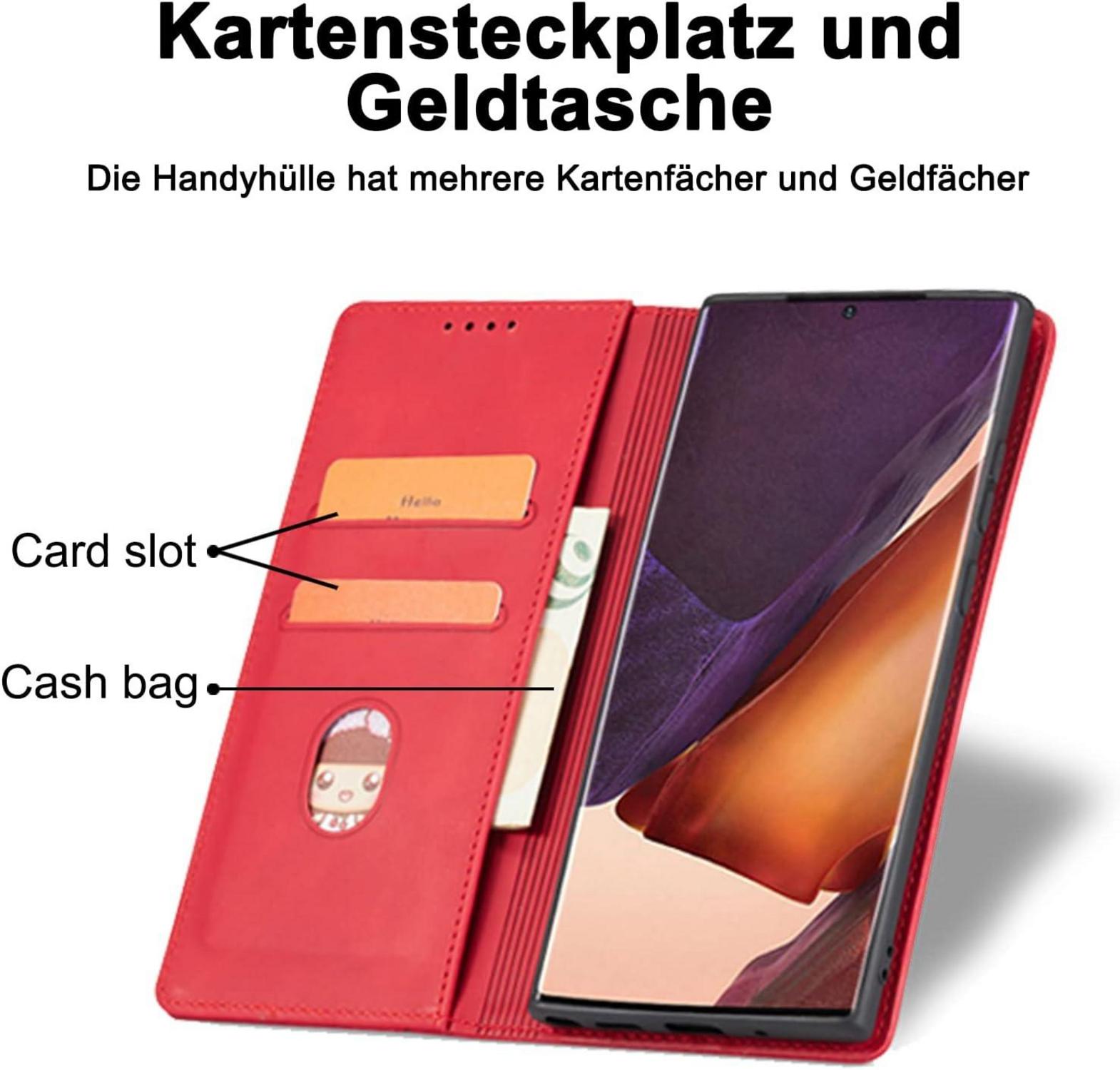 Magnetische Leder Handyhülle für Samsung S22 Plus, Rot