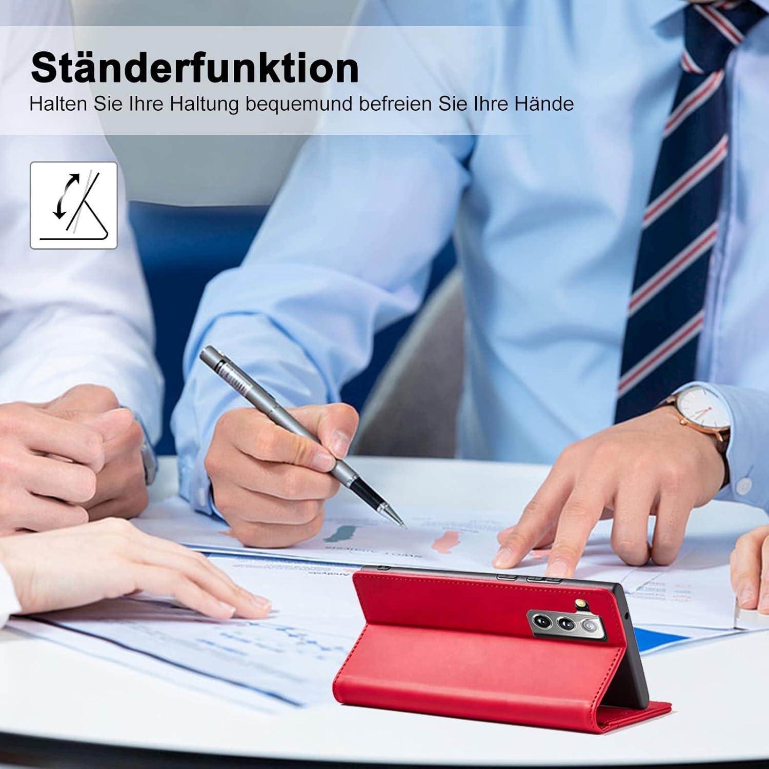 Leder Handyhülle mit Ständer und Kartenfach für Samsung Galaxy S22 Plus Rot