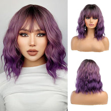 OUFEI Ombre Lila Lockige Synthetische Perücke mit Pony
