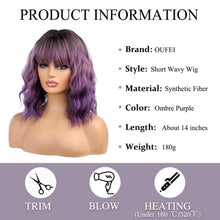 Ombre Lila Lockige Perücke mit Pony für Frauen