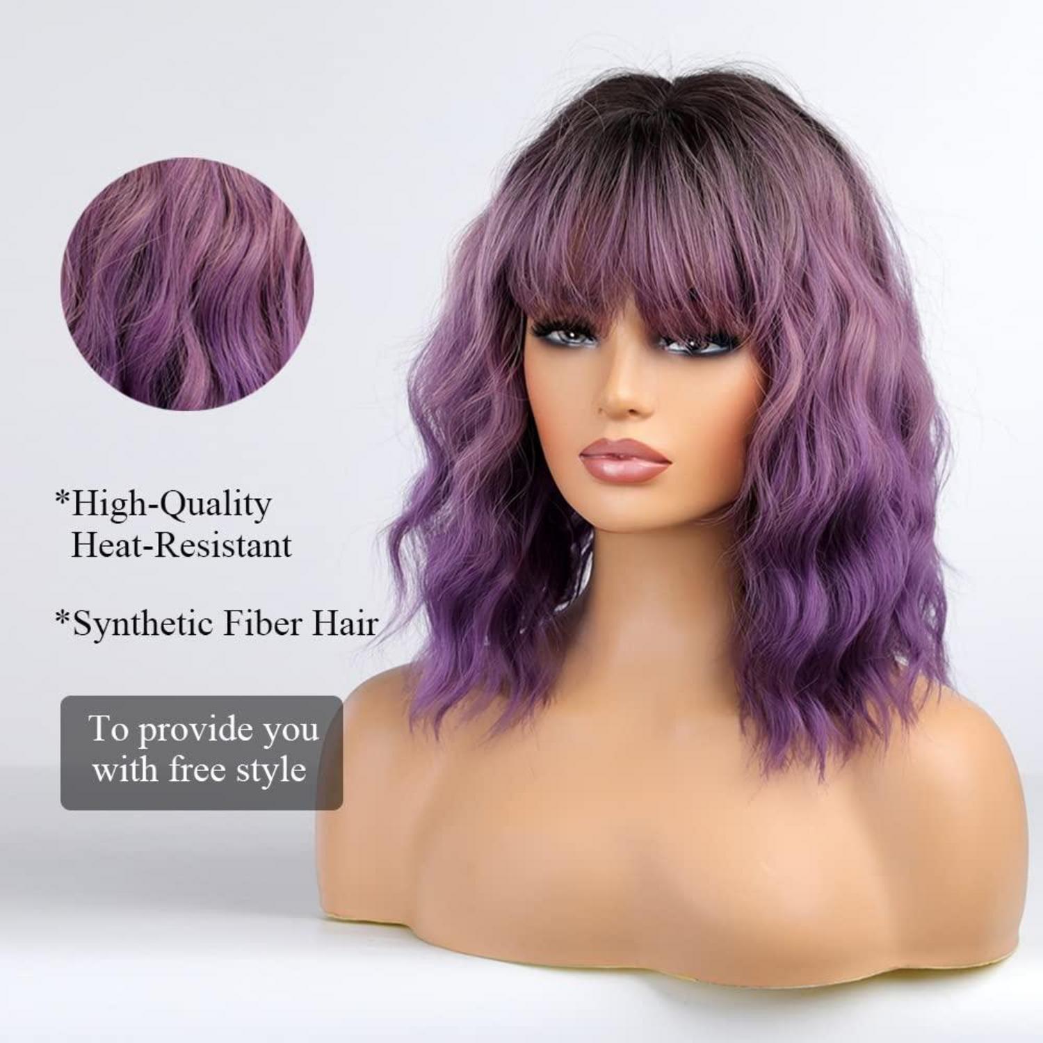 OUFEI Ombre Lila Lockige Synthetische Perücke mit Pony