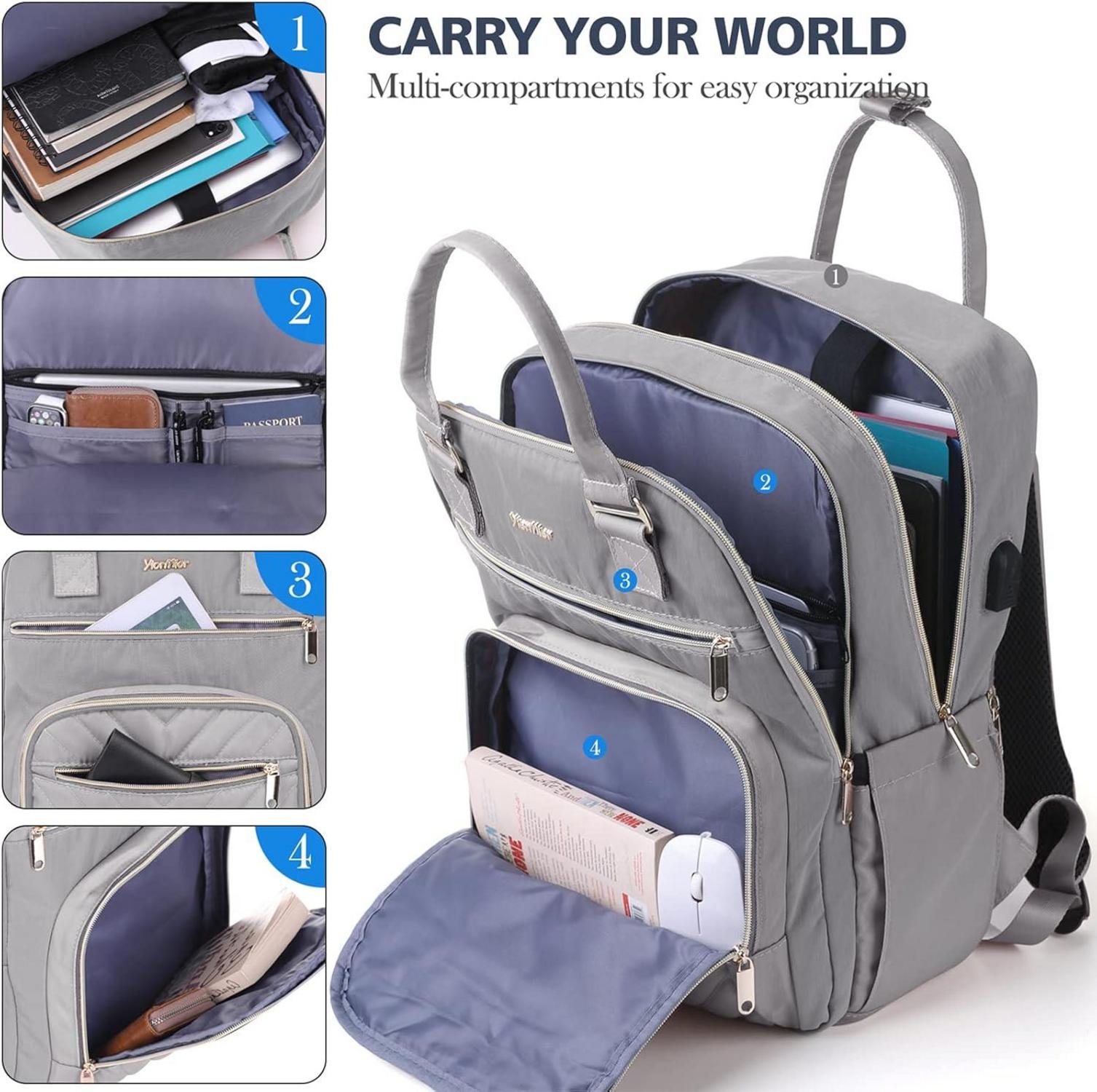 Rucksack Damen Schulrucksack USB Ladeanschluss 15,6 Zoll