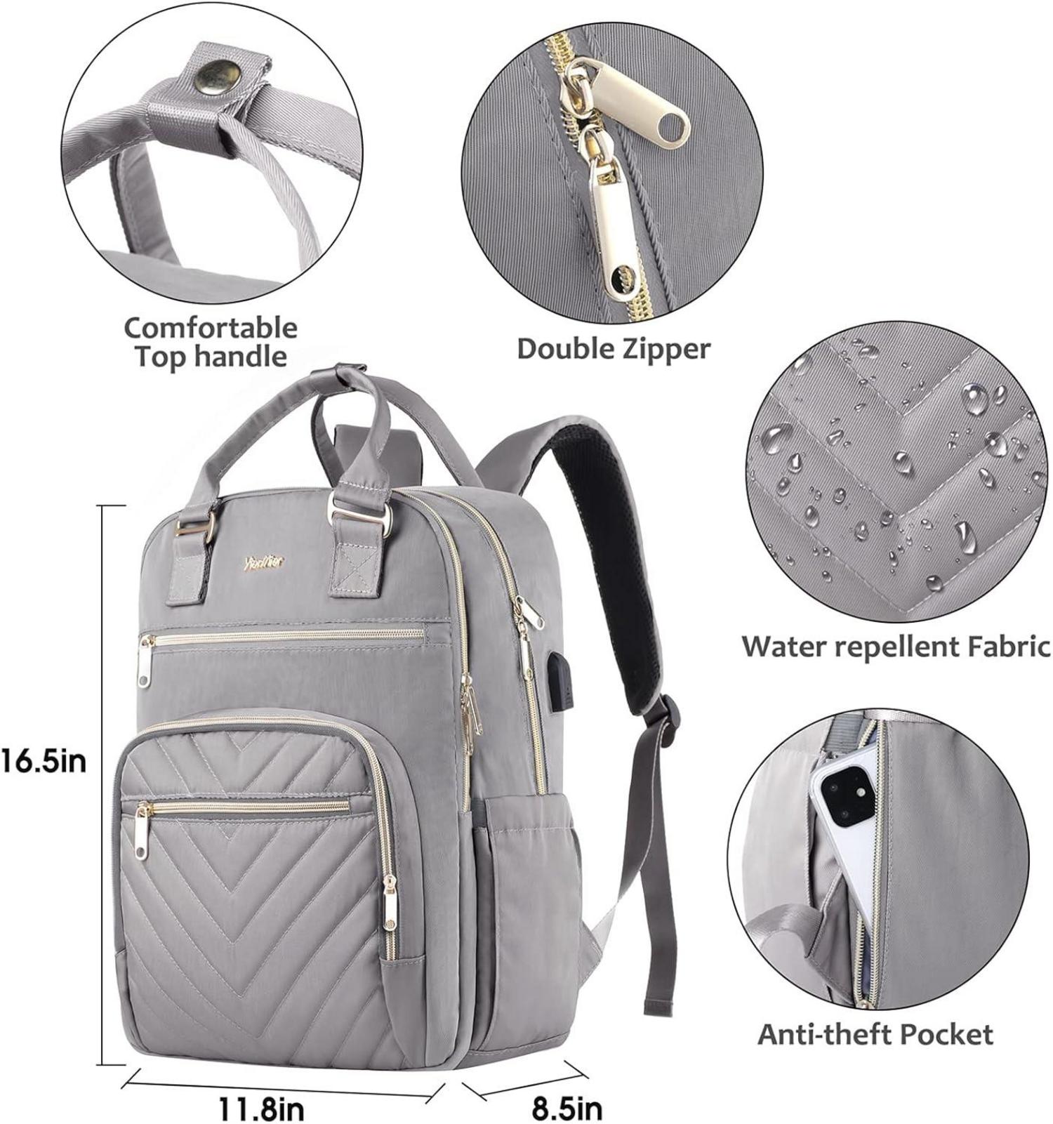 Damen Rucksack Schulrucksack USB Ladeanschluss 15,6 Zoll Laptop Uni Schule Arbeit Büro Geschenke J20-grau