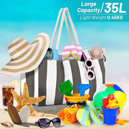 Lubardy Strandtasche XXL Blau-Weiß Streifen 35L mit