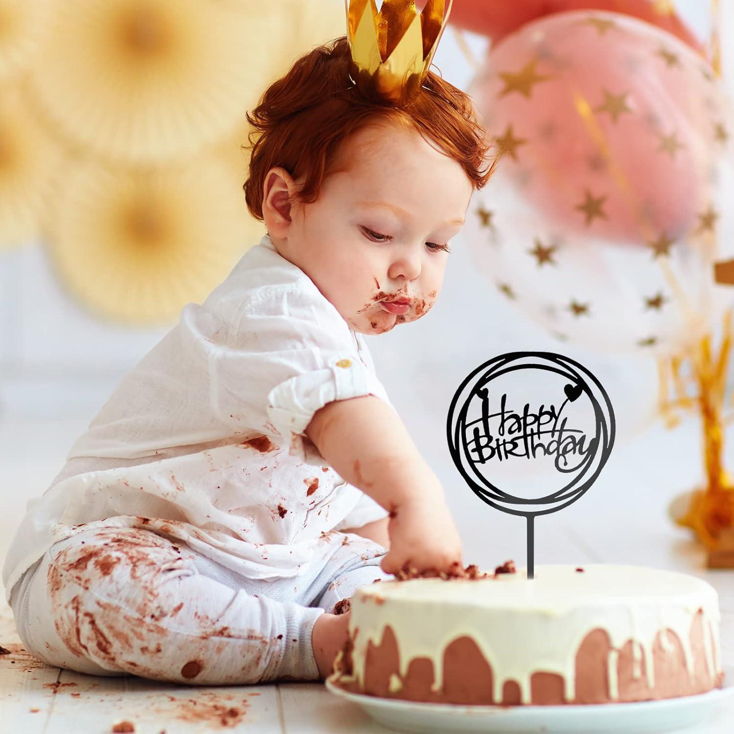 Happy Birthday Tortendeko Set Acryl Schwarz Glitter Cupcake Topper