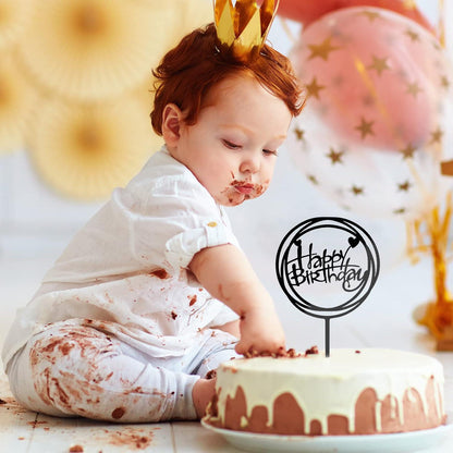 Happy Birthday Tortendeko Set Acryl Schwarz Glitter Cupcake Topper