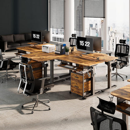 Höhenverstellbarer Eckschreibtisch 155x110 cm mit LED Monitorständer