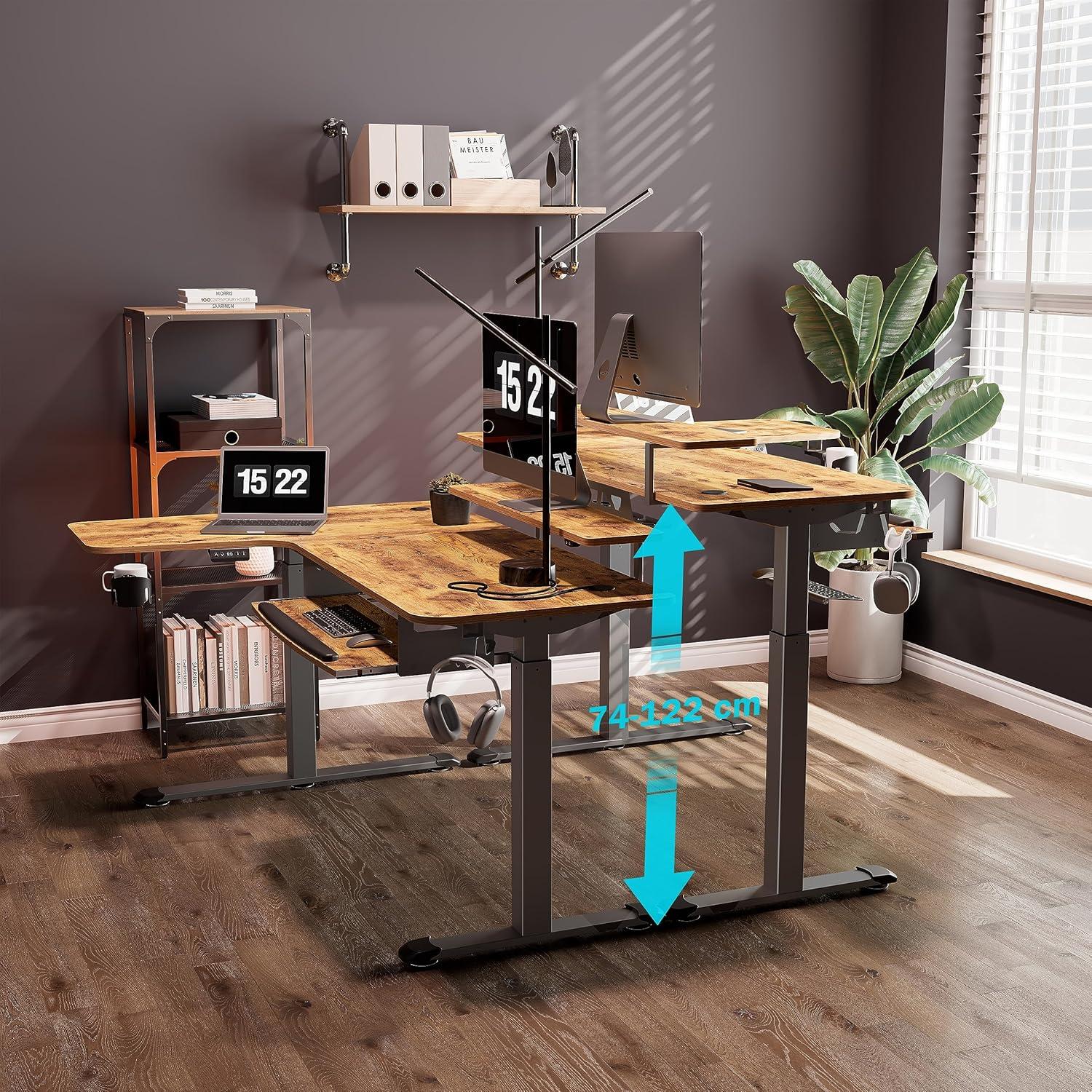 EUREKA ERGONOMIC Höhenverstellbarer L-Form Schreibtisch 155x110 cm LED