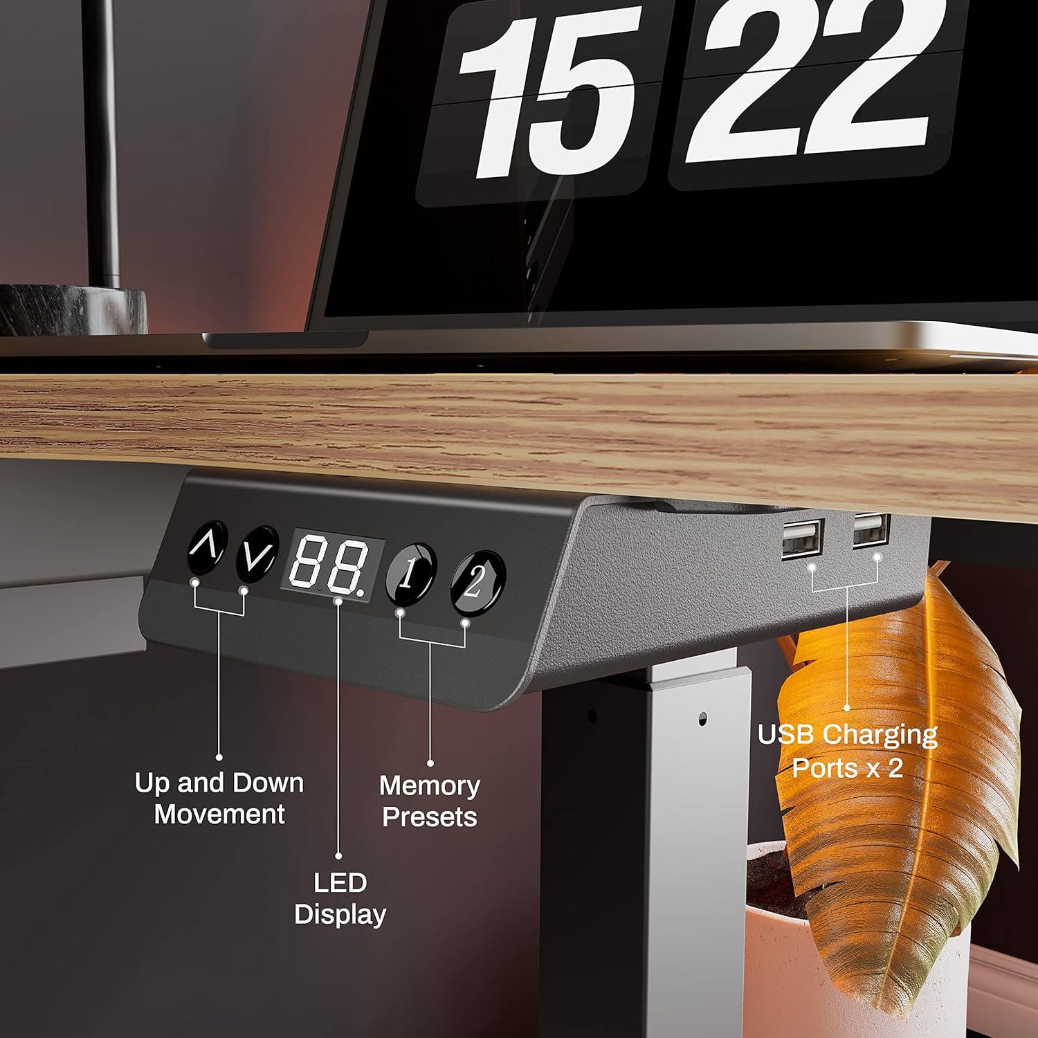 EUREKA ERGONOMIC Höhenverstellbarer L-Form Schreibtisch 155x110 cm LED