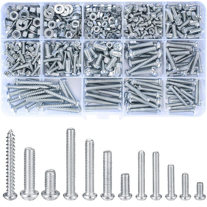 Schrauben-Set M3 M4 M5 mit Muttern & Unterlegscheiben, 550 Teile Silber