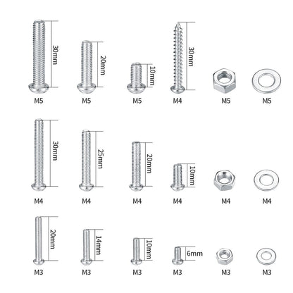 Schrauben-Set M3 M4 M5 mit Muttern & Unterlegscheiben, 550 Teile Silber
