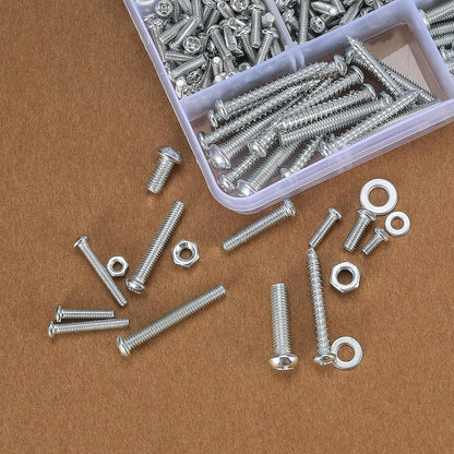 Schrauben-Set M3 M4 M5 mit Muttern & Unterlegscheiben, 550 Teile Silber