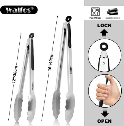 Grillzange Edelstahl hitzebeständiger Griff 30cm + 43cm 2 Stück