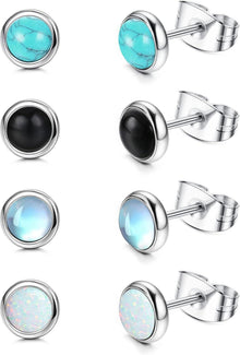 Mondstein Opal Türkis Ohrstecker Set Chirurgenstahl hypoallergen 4