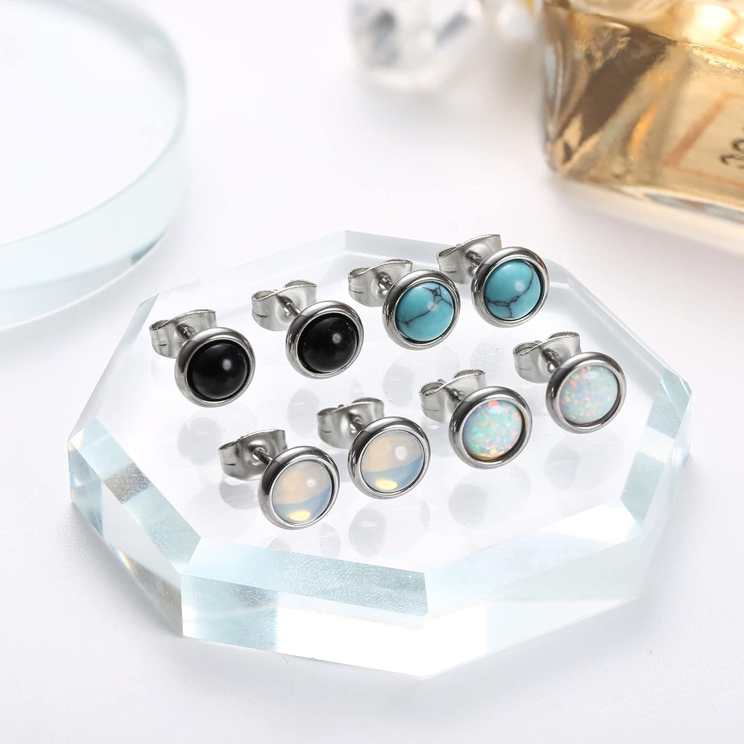 Mondstein Opal Türkis Ohrstecker Set Chirurgenstahl Damen Mädchen