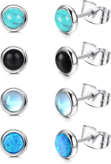 Edelstein Ohrstecker Set Mondstein Opal Türkis Hypoallergen