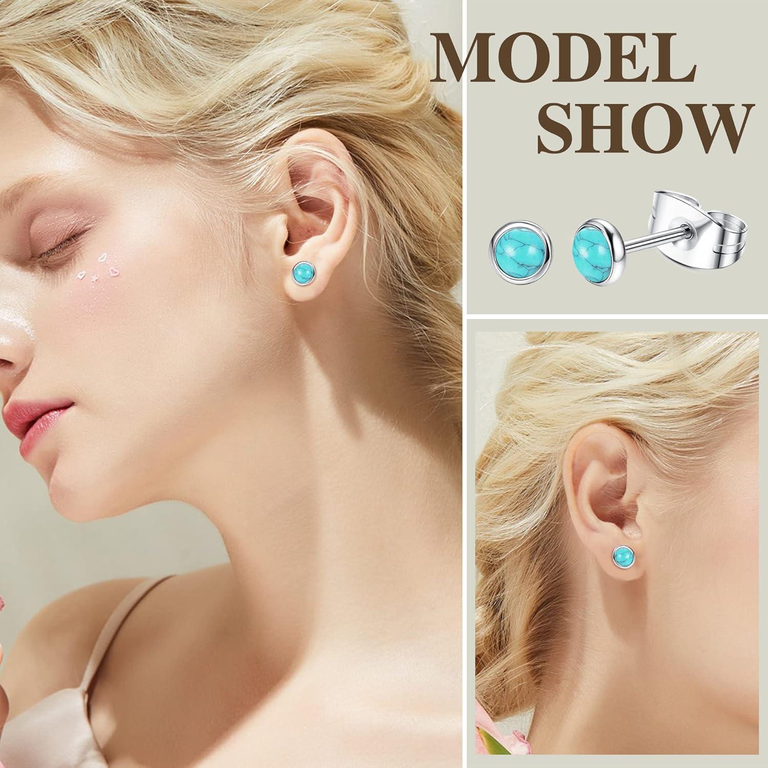 Edelstein Ohrstecker Set Mondstein Opal Türkis Hypoallergen