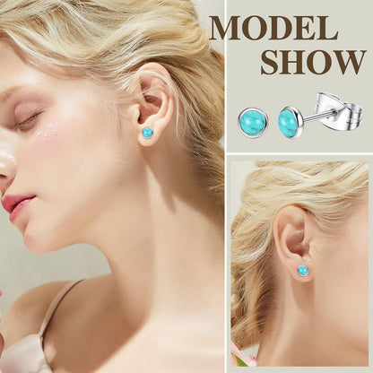 Edelstein Ohrstecker Set Mondstein Opal Türkis Hypoallergen