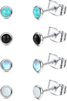 Mondstein Opal Türkis Ohrstecker Set 4 Paare Hypoallergen