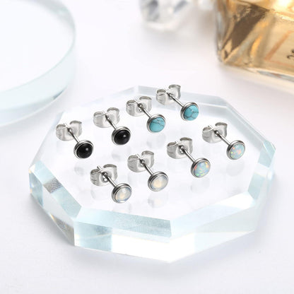 Mondstein Opal Türkis Ohrstecker Set Damen 4 Paar Hypoallergener Chirurgenstahl