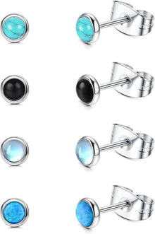 Mondstein Opal Türkis Ohrstecker Set Chirurgenstahl 4 Paare