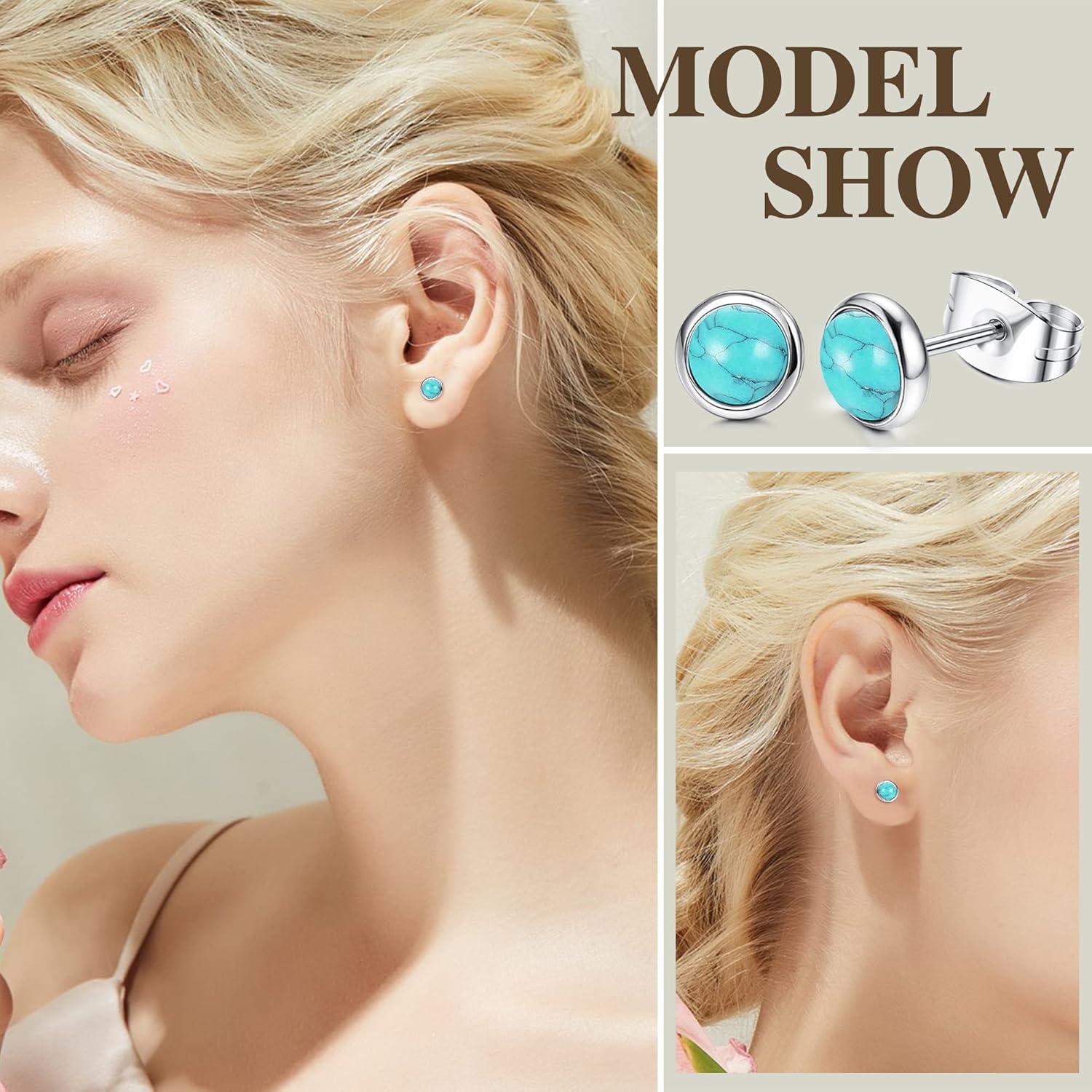 Mondstein Opal Türkis Ohrstecker Set Chirurgenstahl 4 Paare
