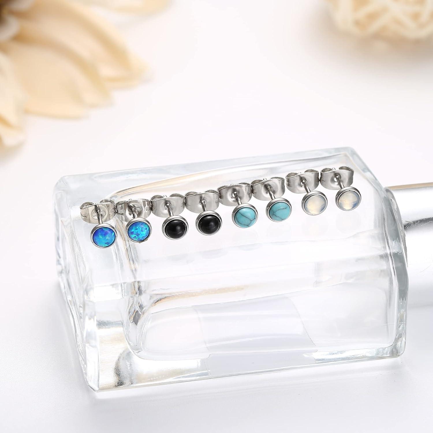 Mondstein Opal Türkis Ohrstecker Set Chirurgenstahl Damen Mädchen