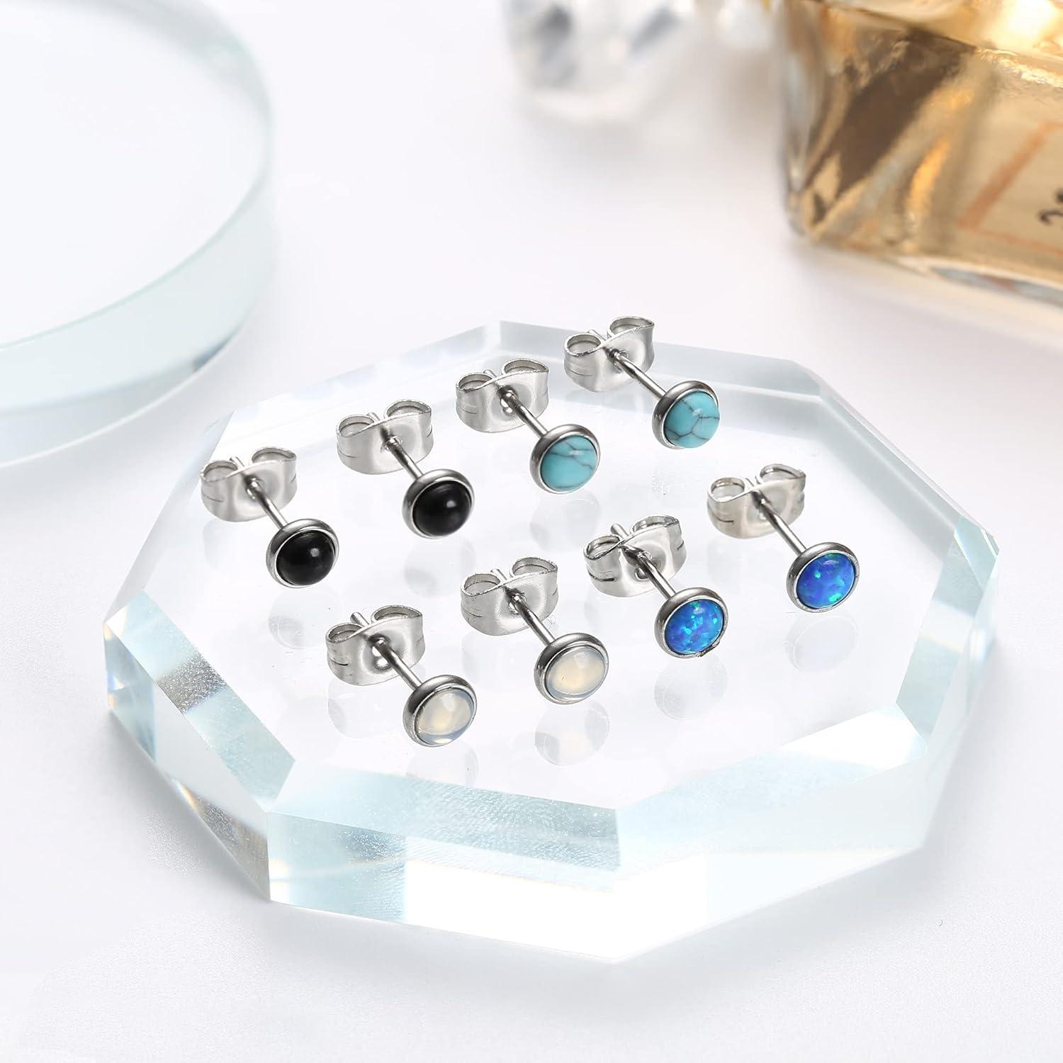 JeweBella Hypoallergene Edelstein Ohrstecker Set Damen Mädchen Schwarz Türkis