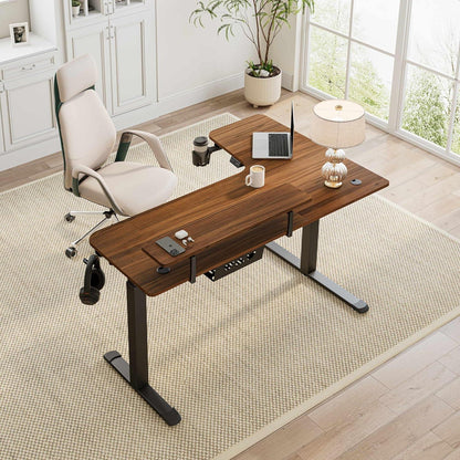 Höhenverstellbarer Schreibtisch 155x110 cm Eckschreibtisch Elektrisch L-Form LED Monitorständer