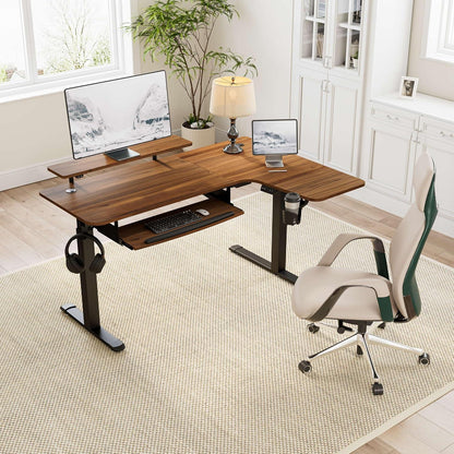 Höhenverstellbarer Eckschreibtisch L-Form 155x110 cm LED Gaming Tisch SEO Kurze Bereitsgestellte