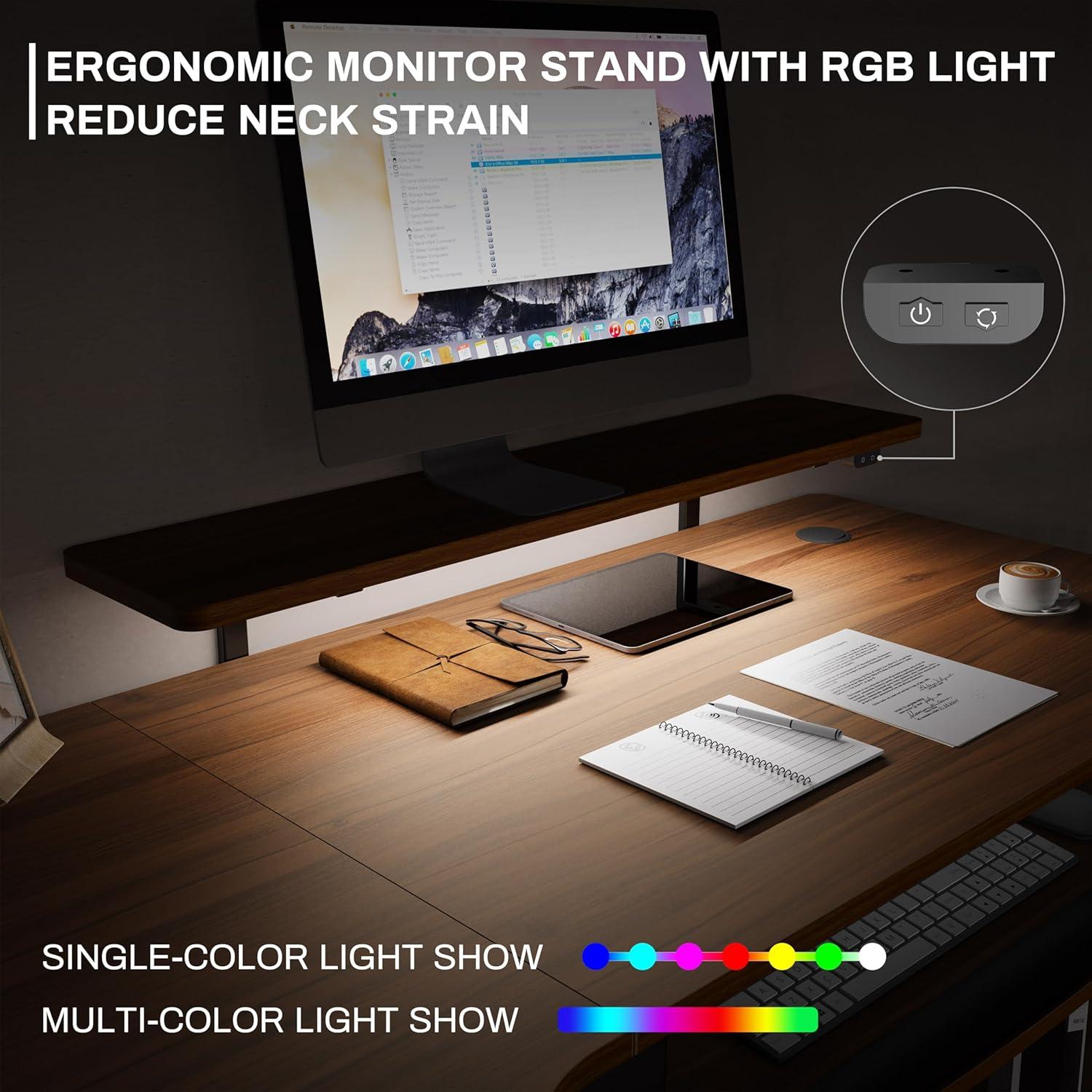 Höhenverstellbarer Eckschreibtisch 155x110 cm L-Form LED Tastaturablage