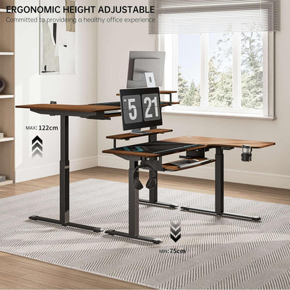 Höhenverstellbarer Eckschreibtisch 155x110 cm L-Form LED Tastaturablage