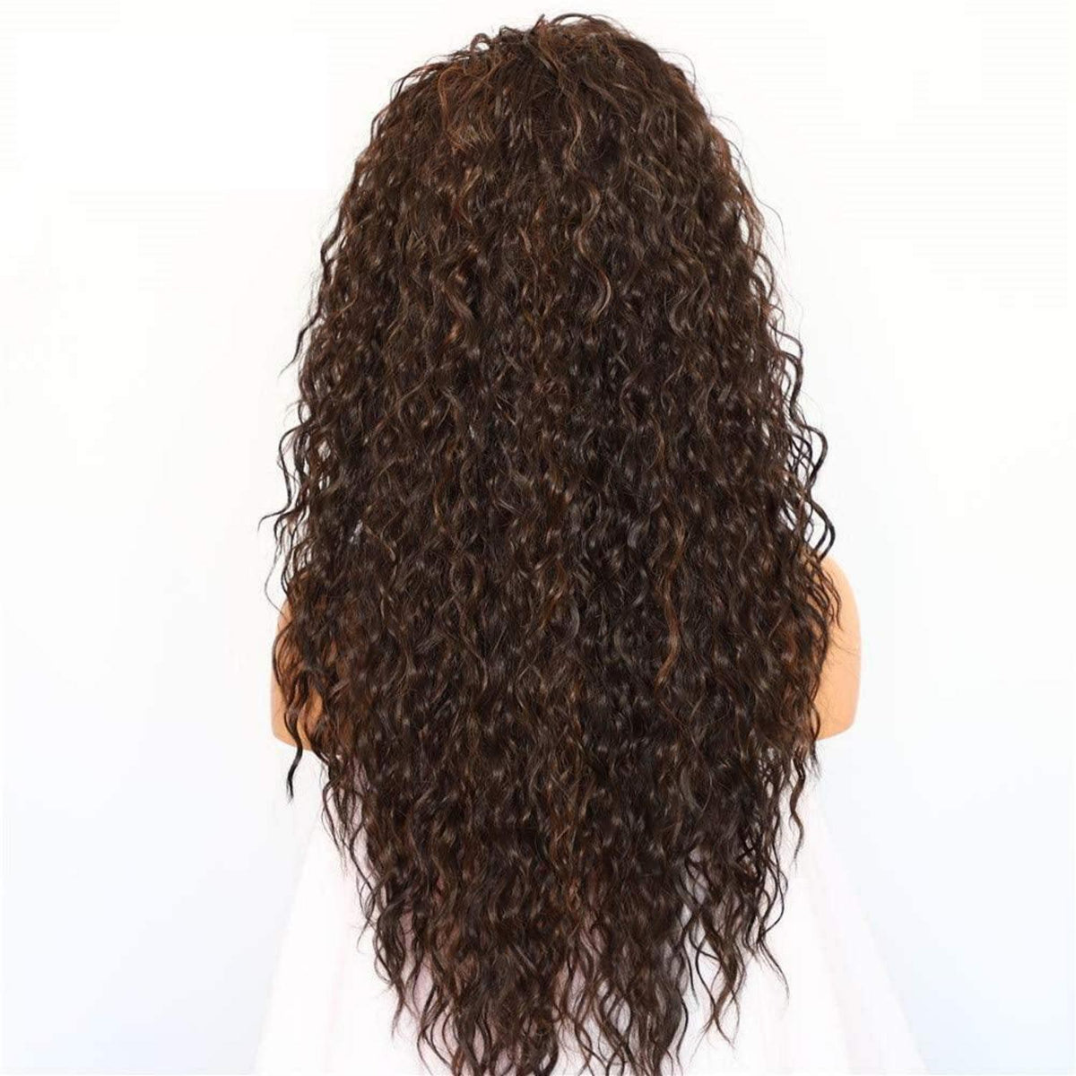 Lockige Lace Front Perücke Braun 26 Zoll Synthetisch Hitzebeständig