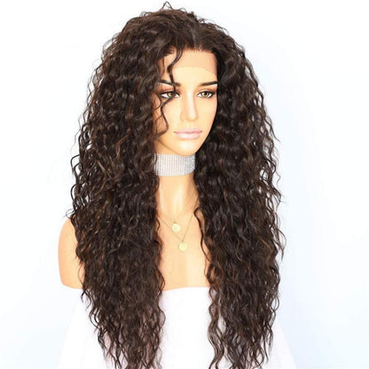 Lockige Lace Front Perücke Braun 26 Zoll Synthetisch Hitzebeständig