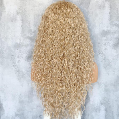 Lockige Lace Front Perücke Asche Gold – Synthetisch & Hitzebeständig 26 Zoll