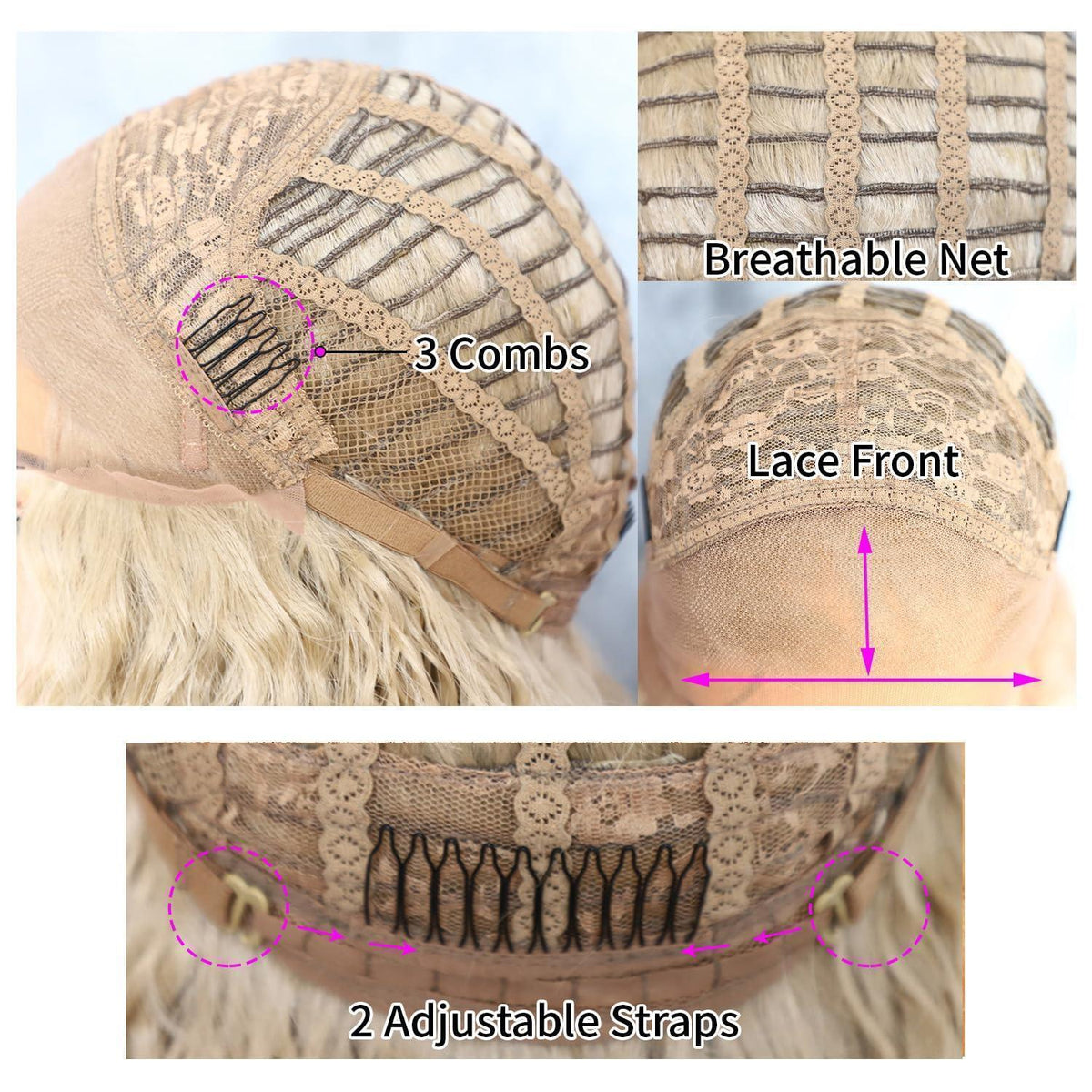 Lockige Lace Front Perücke Asche Gold – Synthetisch & Hitzebeständig 26 Zoll