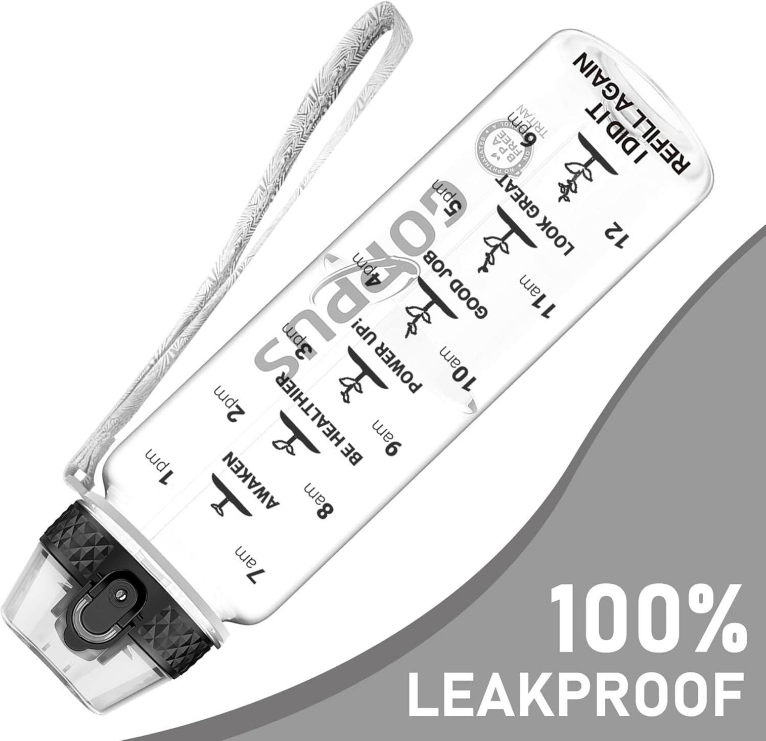 Sport Wasserflasche 1L BPA Frei Auslaufsicher mit Strohhalm und Zeitmarkierungen