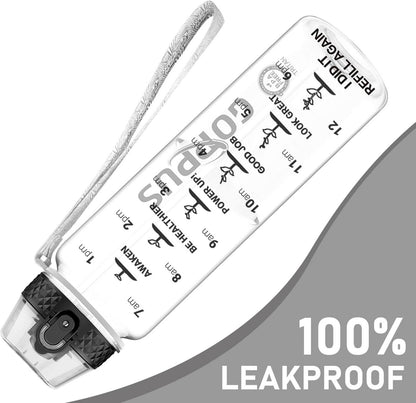 Sport Wasserflasche 1L BPA Frei Auslaufsicher mit Strohhalm und Zeitmarkierungen