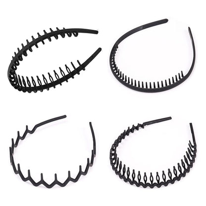 Elastisches Haarband 4er Pack Matt Schwarz Zickzack Sport Haarreifen