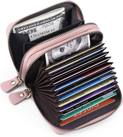 Damen Geldbörse Echtes Leder RFID Schutz Mini Portemonnaie Zipper