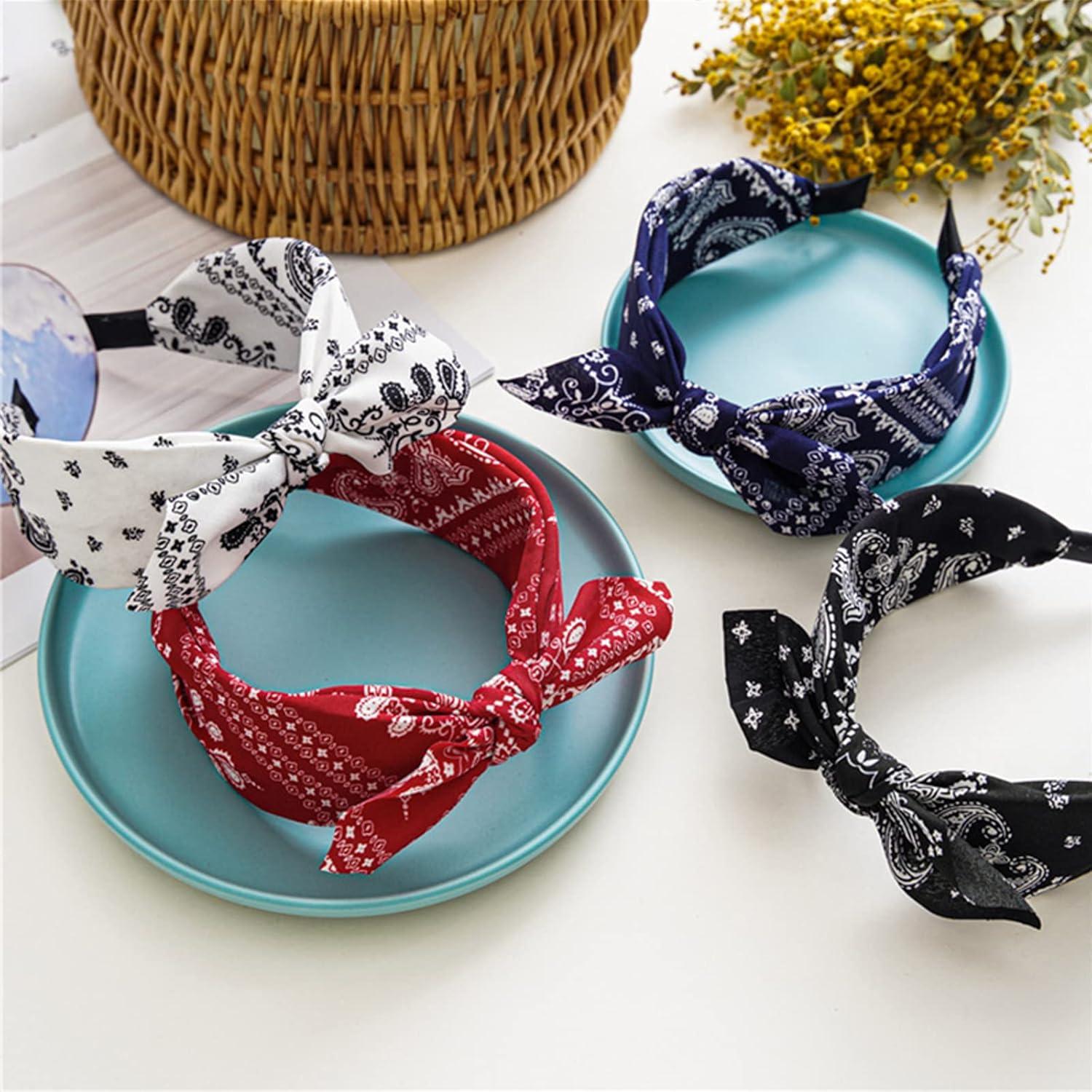 Haarreifen Damen Stirnband Schleife Paisley 4er Set Rot Schwarz