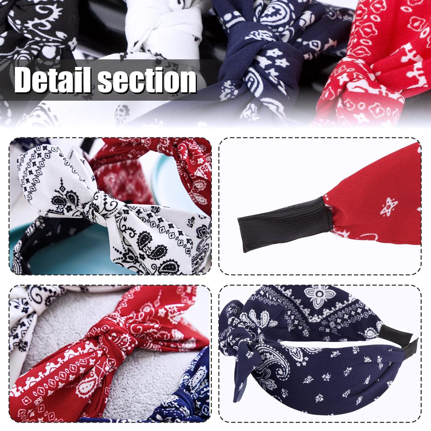 4Stk. Haarreifen Damen Stirnband Schleife Vintage Kopfband Rockabilly - Rot Schwarz Weiß Dunkelblau