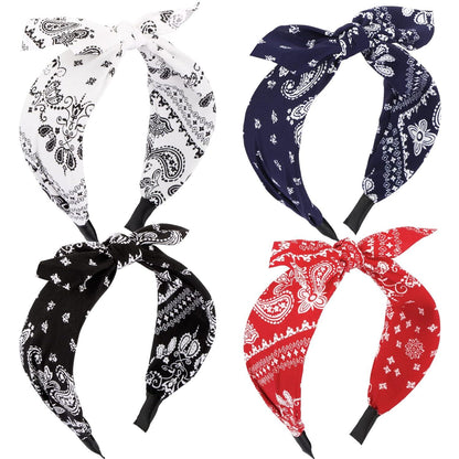 4Stk. Haarreifen Damen Stirnband Schleife Vintage Kopfband Rockabilly - Rot Schwarz Weiß Dunkelblau