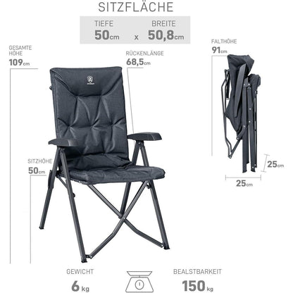 Faltbarer Campingstuhl Rückenverstellbar 4 Positionen 150 KG