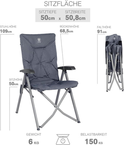 Faltbarer Campingstuhl Rückenverstellbar 4 Positionen 150 KG