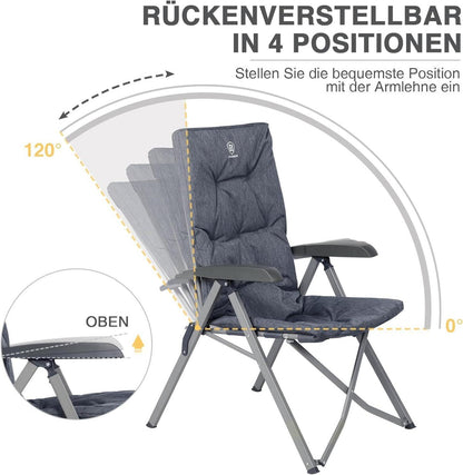 Campingstuhl Faltbar Rückenverstellbar 4 Positionen 150 KG