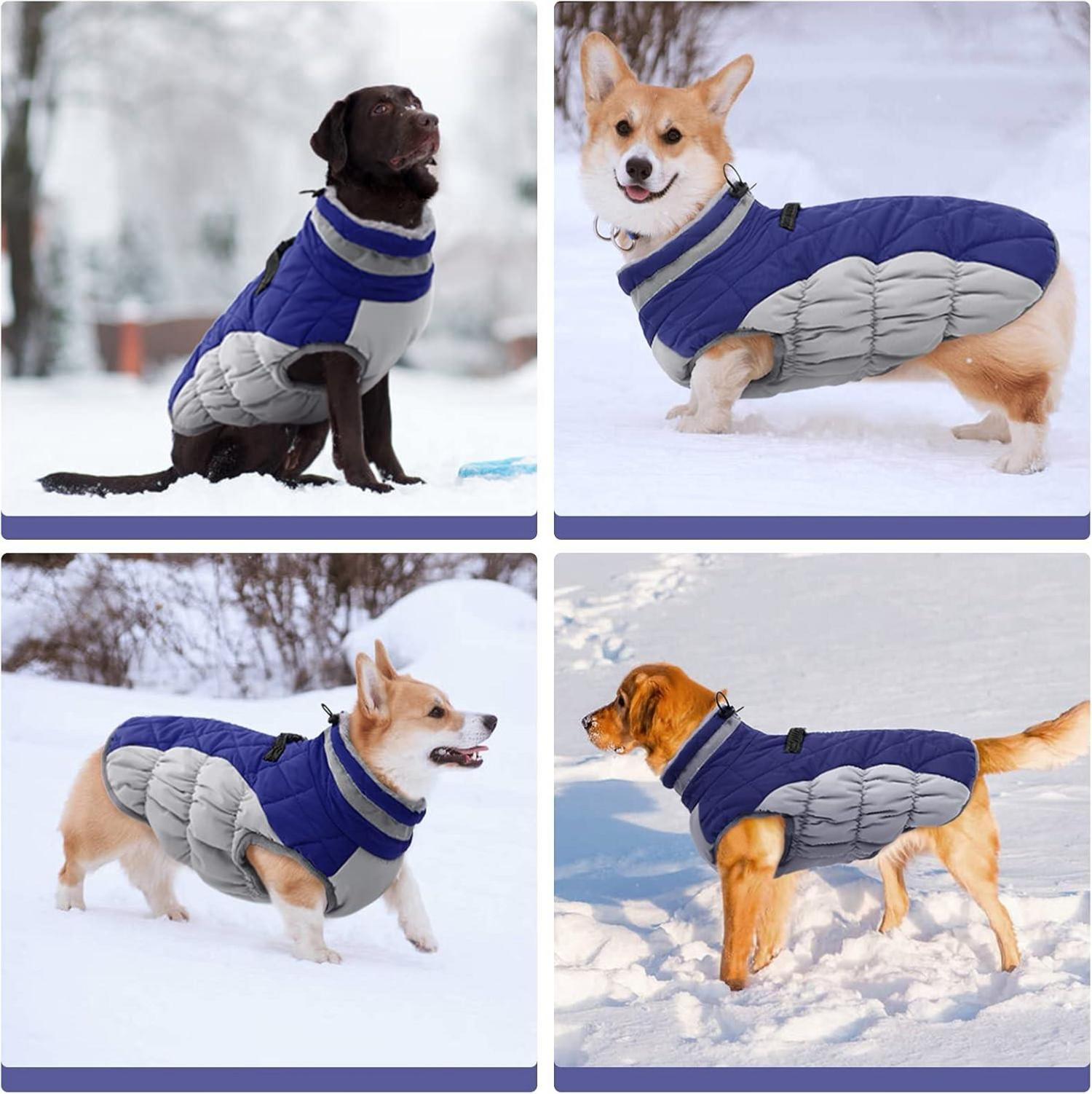 Wasserdichter Hundemantel Winterjacke Fleece Reflektierend 3XL Blau