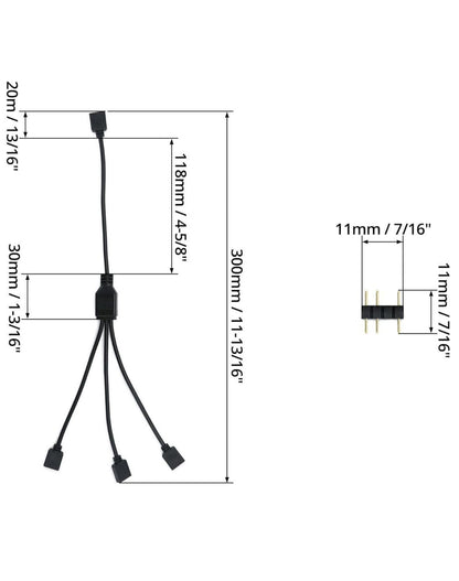 5V 3-polig ARGB Splitterkabel 1 Buchse auf 3 Stecker 30cm CPU-Kühler