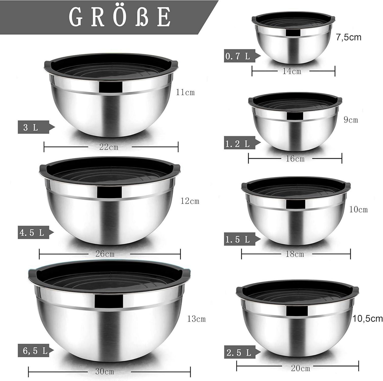 Homikit Edelstahl Rührschüssel Set 7er Schwarz