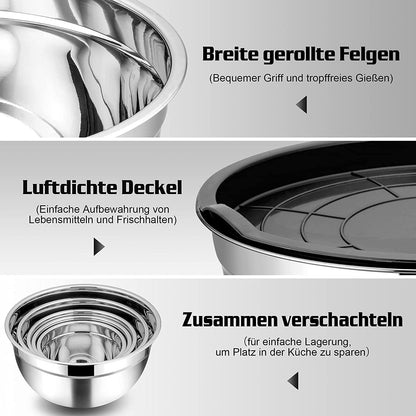 Edelstahl Rührschüssel Set 7-teilig Schwarz stapelbar
